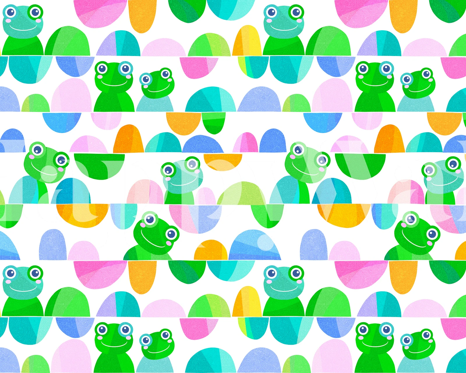 Playful retro frogs wallpaper in a room