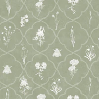 Vintage Wildflower Trellis - Sage Green wallpaper