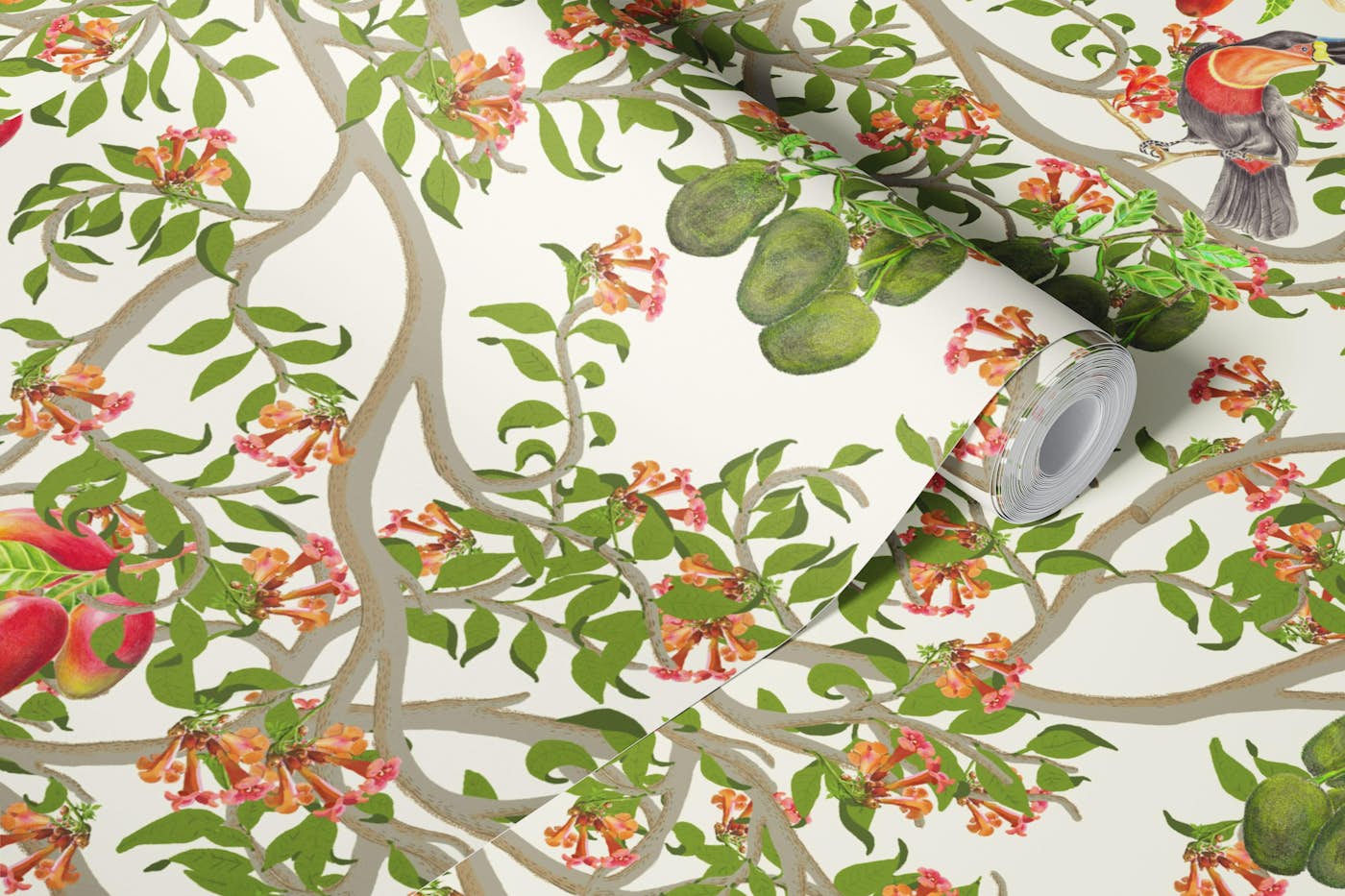 Ariel Toucans in White wallpaper roll