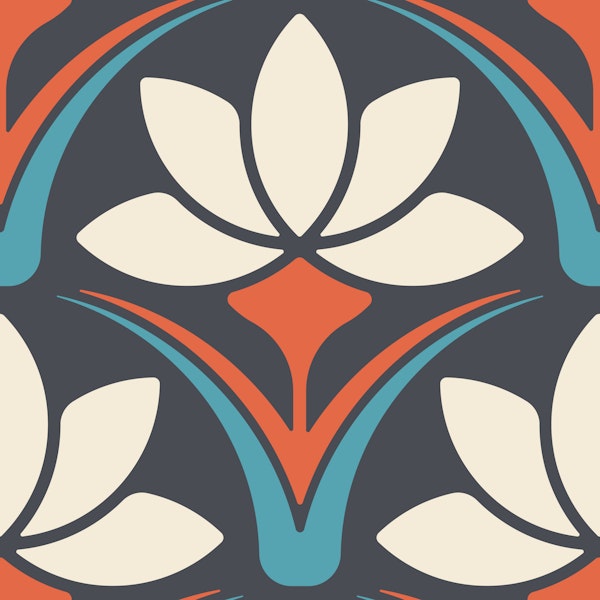 Retro Scandinavian Bloom in Red Blue - S