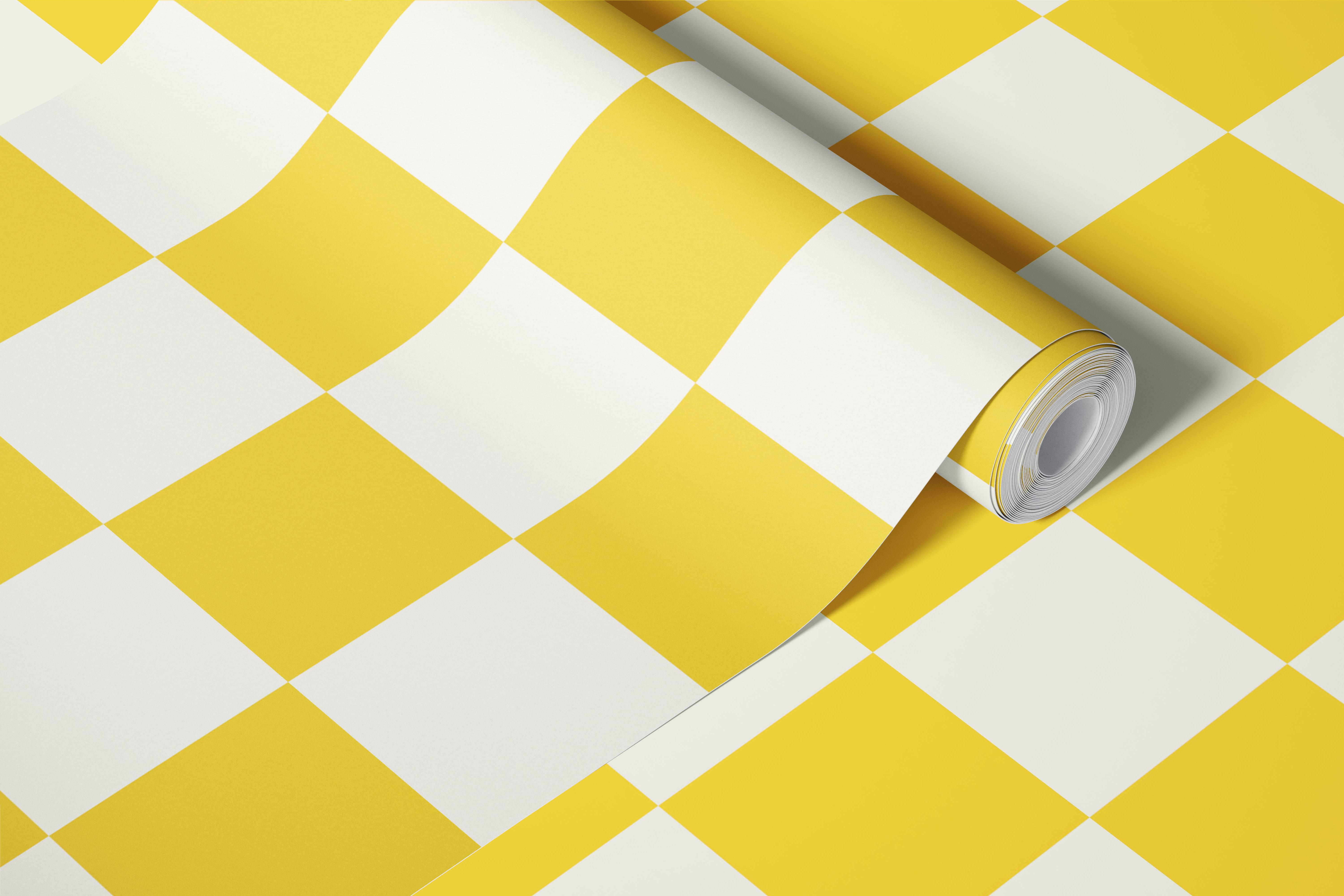 Checkerboard wallpaper in a bright room
