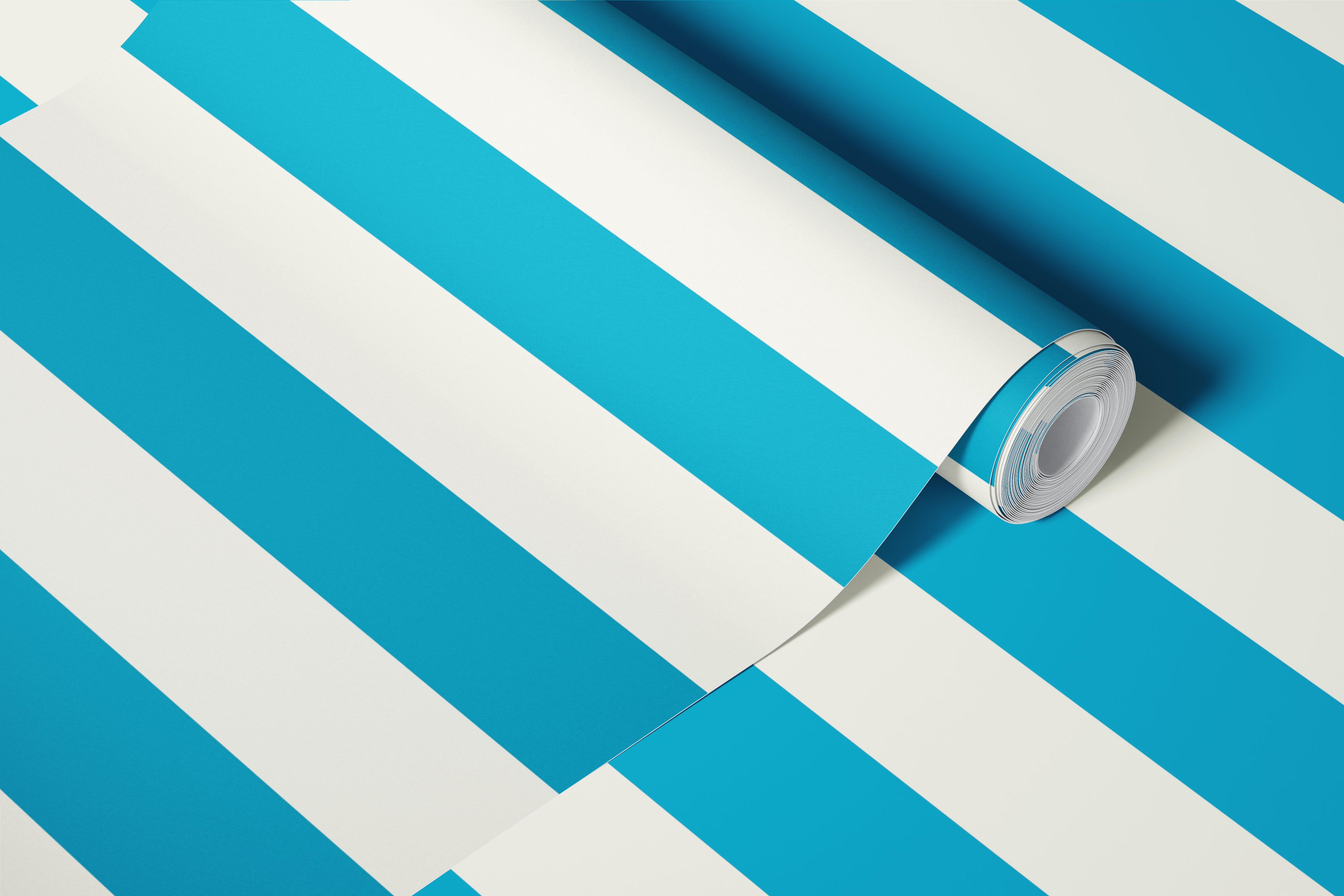 Turquoise blue and white stripes wallpaper in room