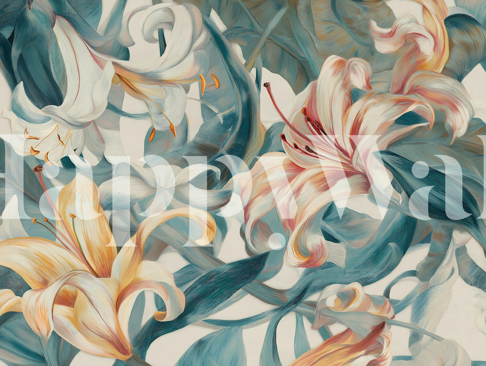 Tapeta Teal Lily Bloom Symphony w pokoju