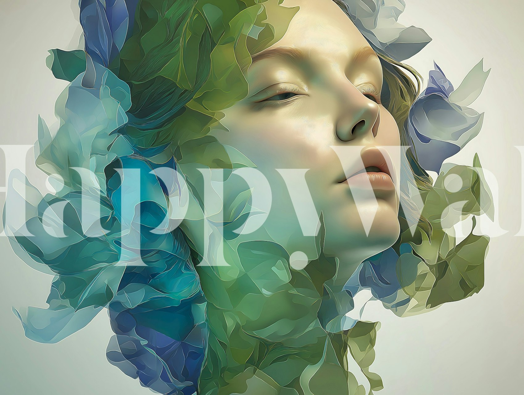 Soft Botanical Face Art wallpaper in a room