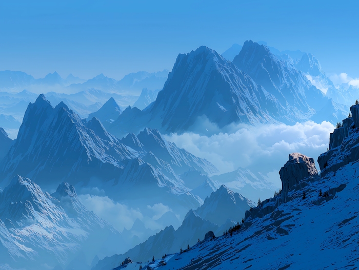 Blue Alpine Peaks Above Clouds