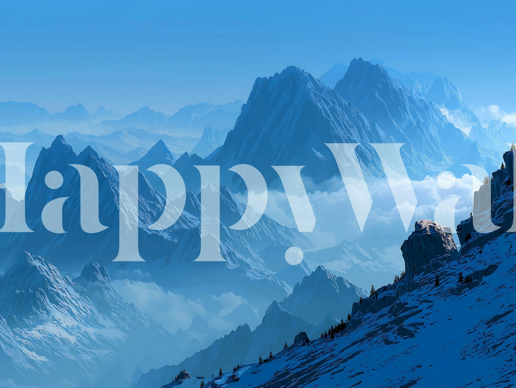 Blue Alpine Peaks Above Clouds Tapete in einem Zimmer