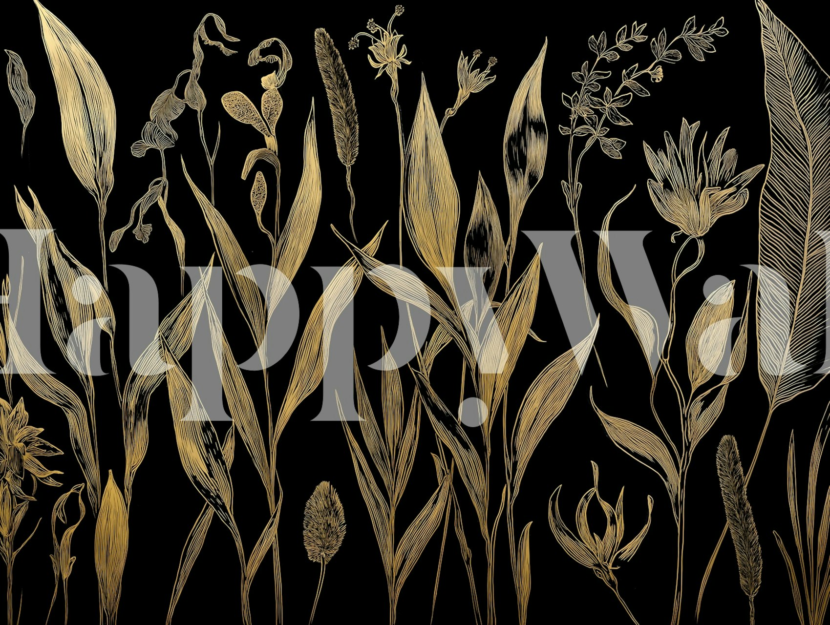 Golden Botanical Linework wallpaper design