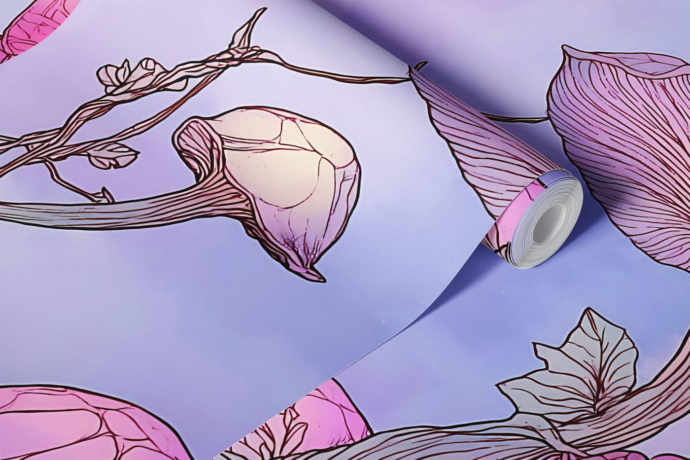 Enchanted Pink Mushrooms wallpaper roll