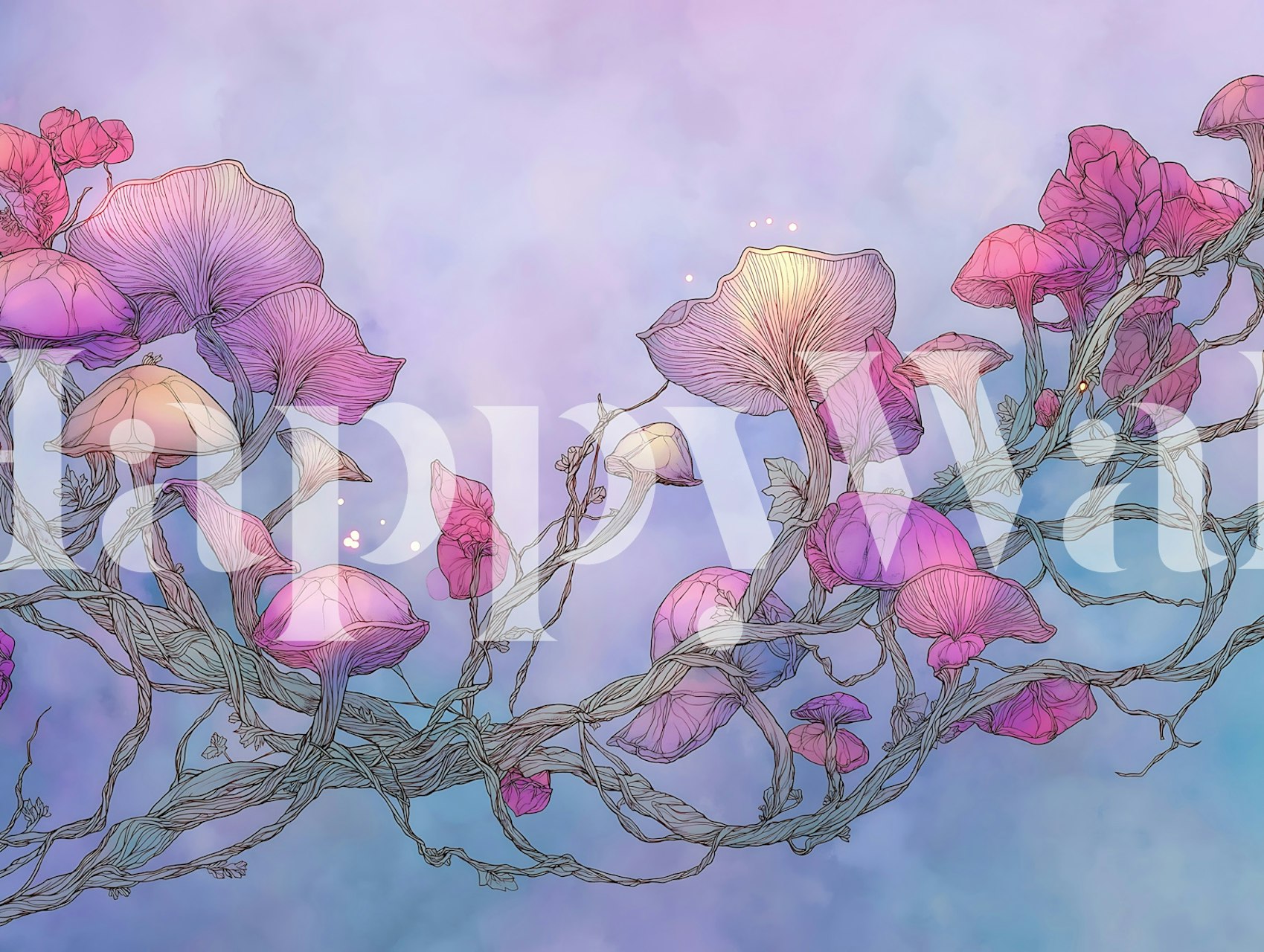 Tapeta Enchanted Pink Mushrooms v pokoji