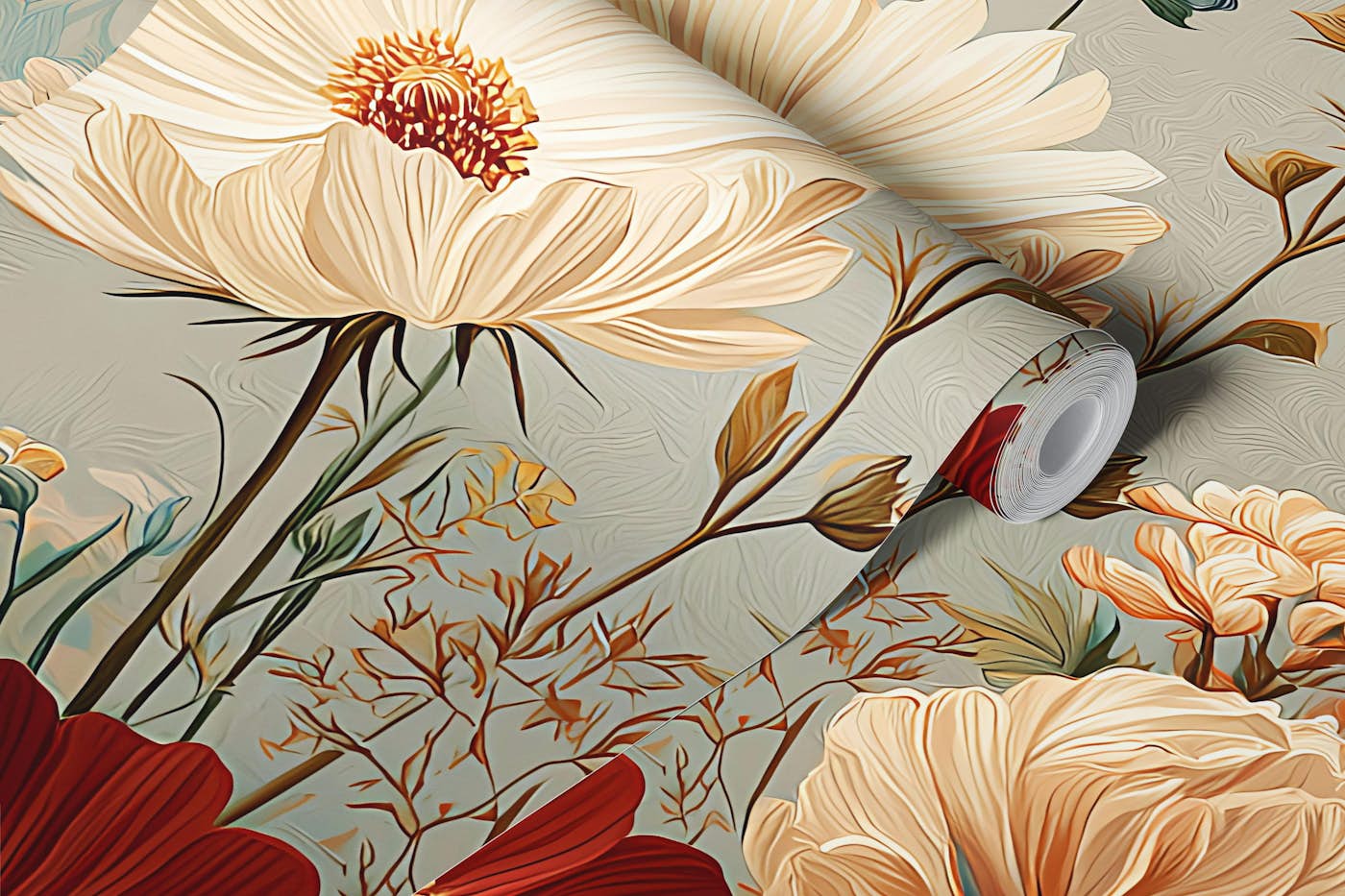 Vintage Meadow Florals wallpaper roll