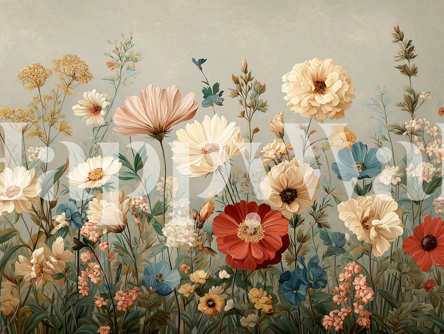 Vintage Meadow Florals wallpaper in een kamerinstelling