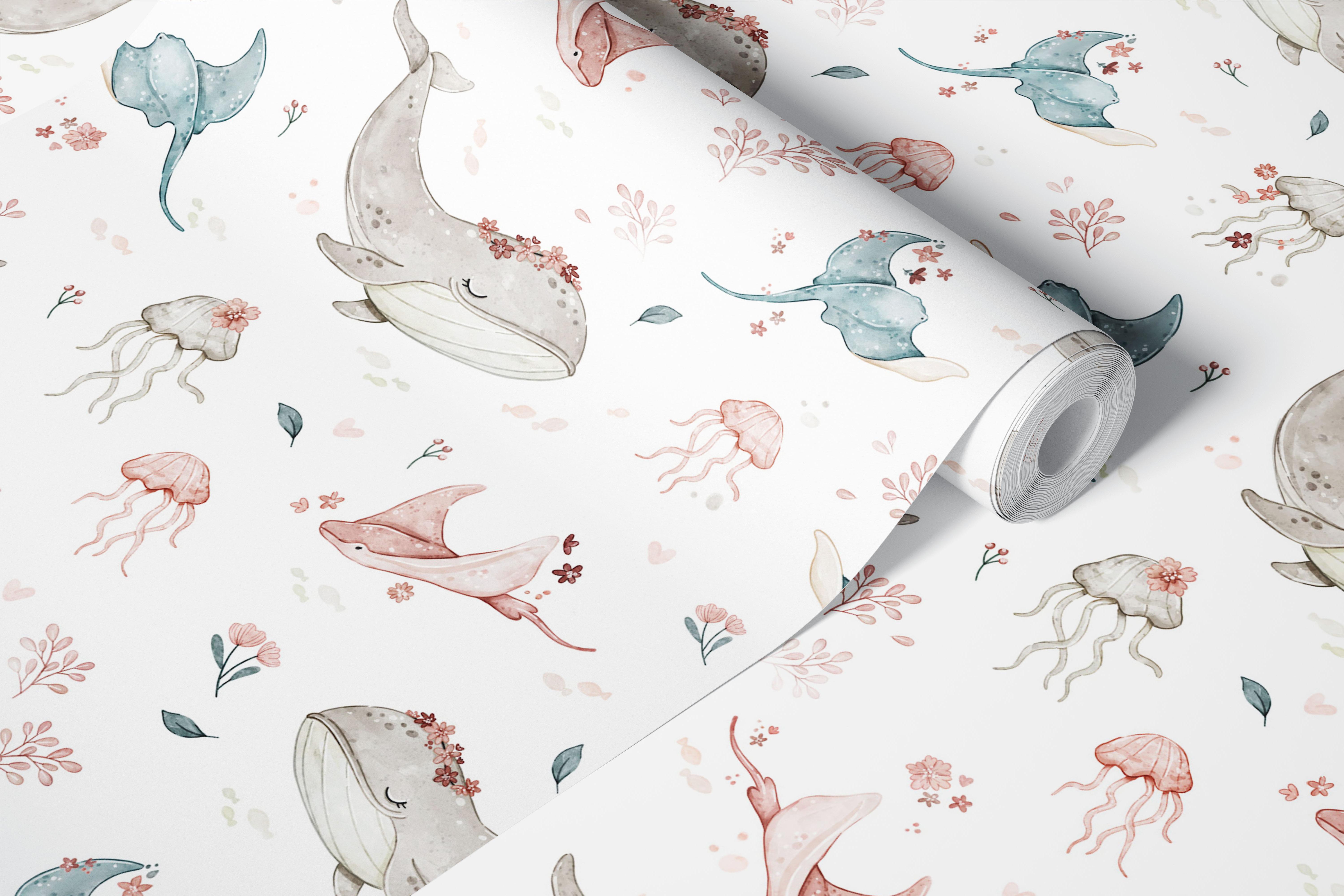 Underwater Floral tapetti esitelty huoneessa