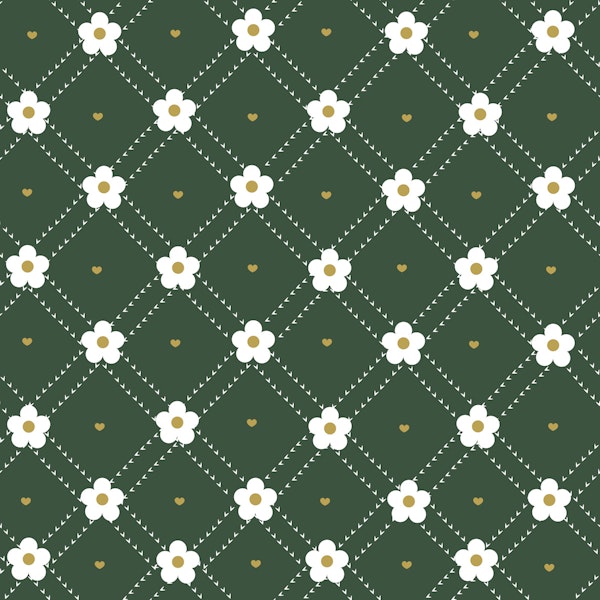 Retro White Daisies on Green