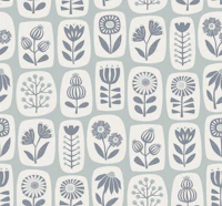Scandi wildflower collage - mint and blue wallpaper