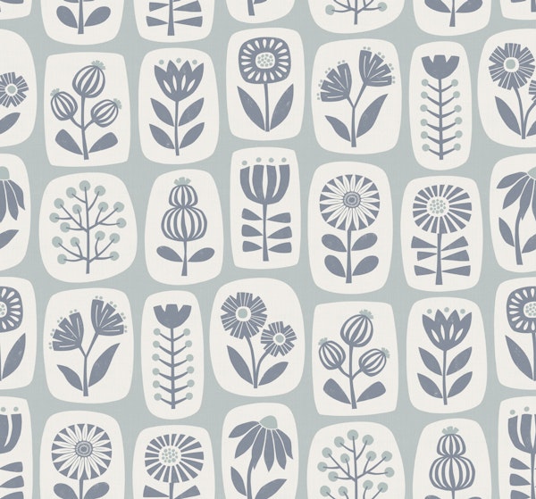 Scandi wildflower collage - mint and blue