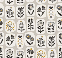 Scandi wildflower collage - black and mustard wallpaper
