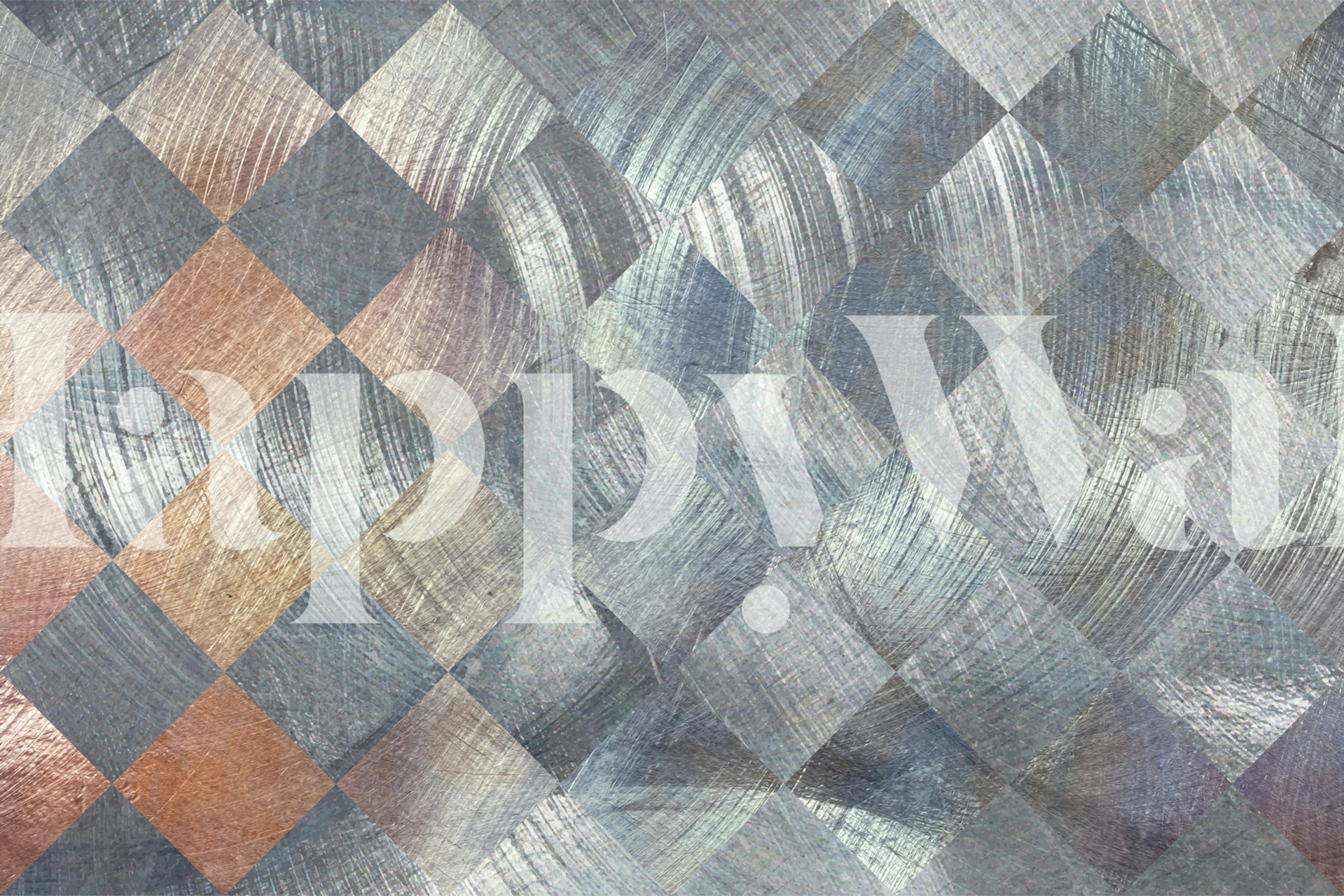 Metallic Diamond Mosaic Silver Copper wallpaper in room