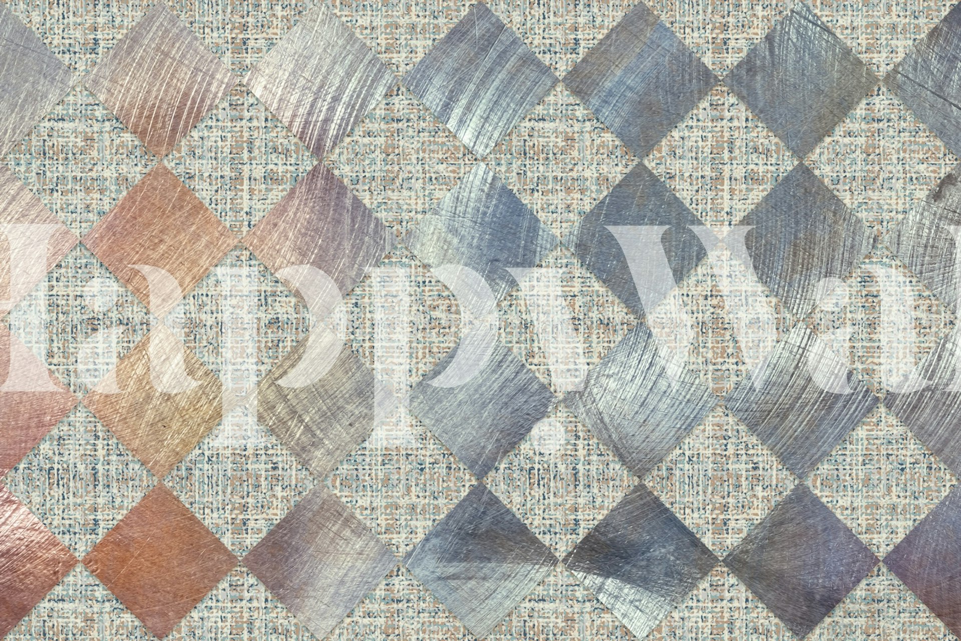 Geometric diamond weave texture wallpaper in a room