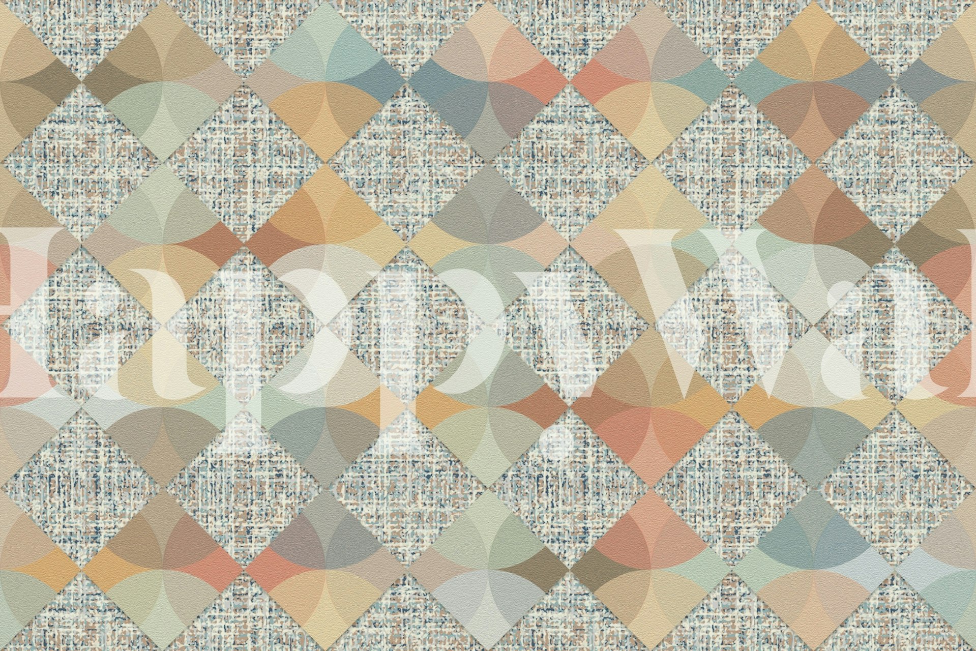 Muted Retro Diamond Mosaic wallpaper in a room