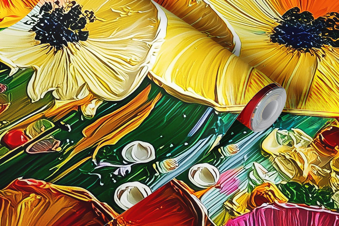 Vibrant Impasto Wildflowers wallpaper roll