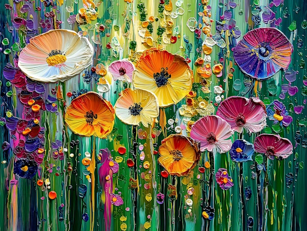 Vibrant Impasto Wildflowers