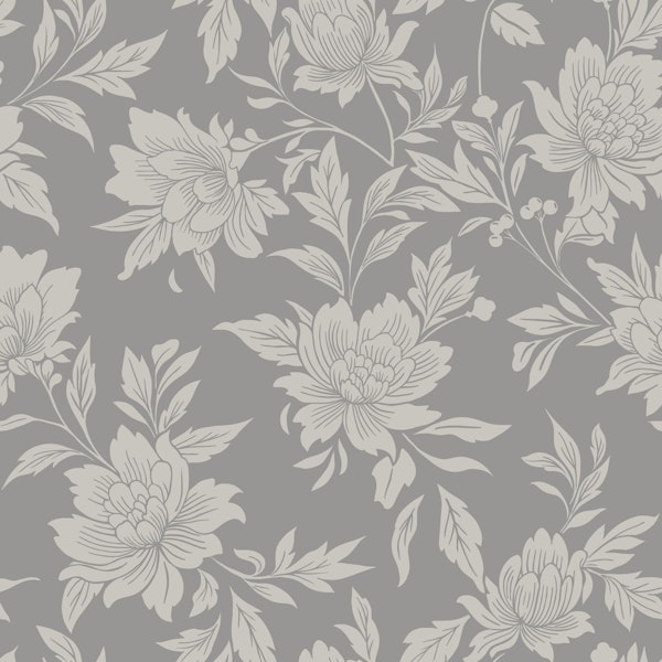 Grey Peony Floral Damask