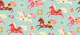 Folk Art Horses with Flowers on Blush blue
