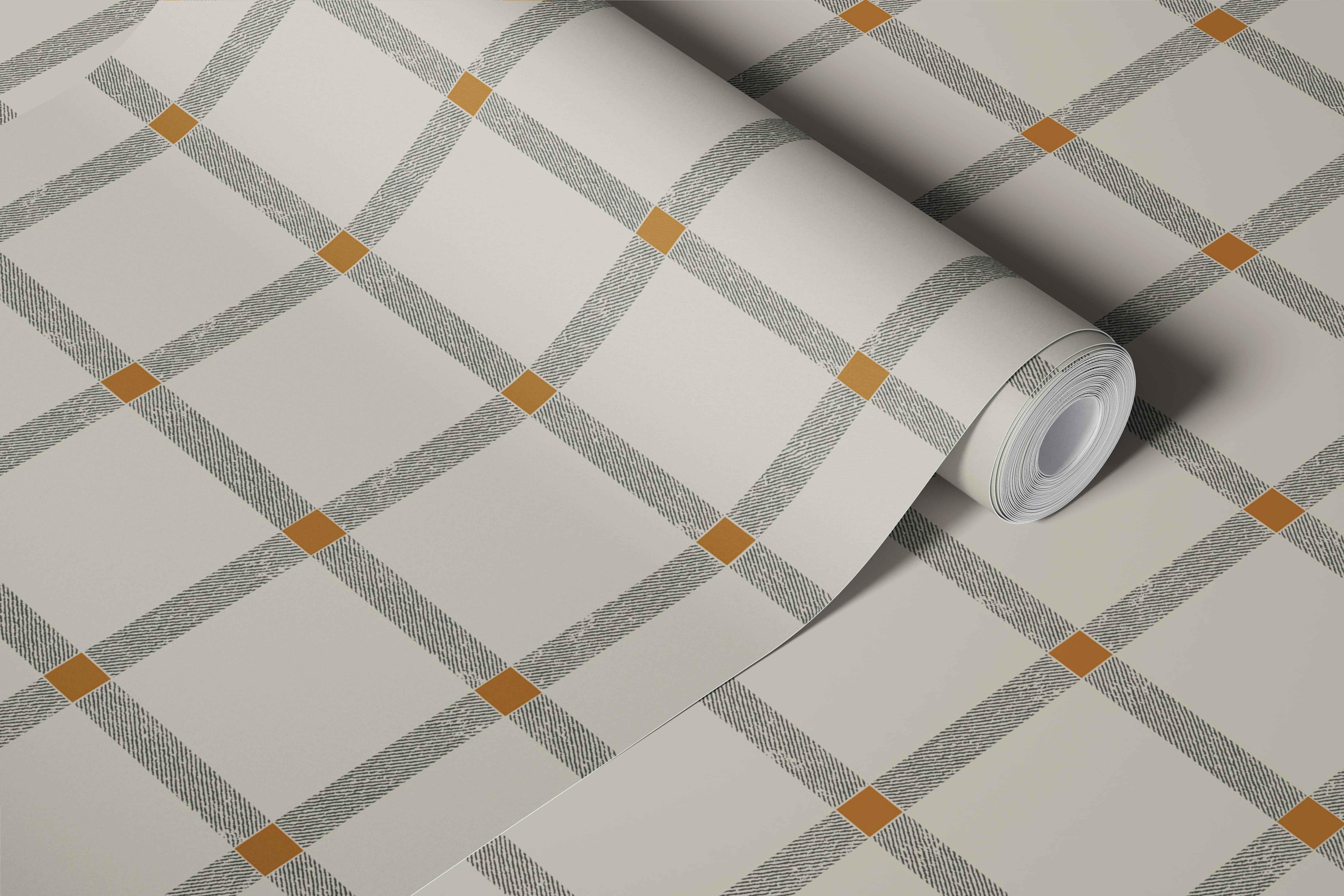 Papel de parede Neutral Beige Windowpane Plaid em um cômodo