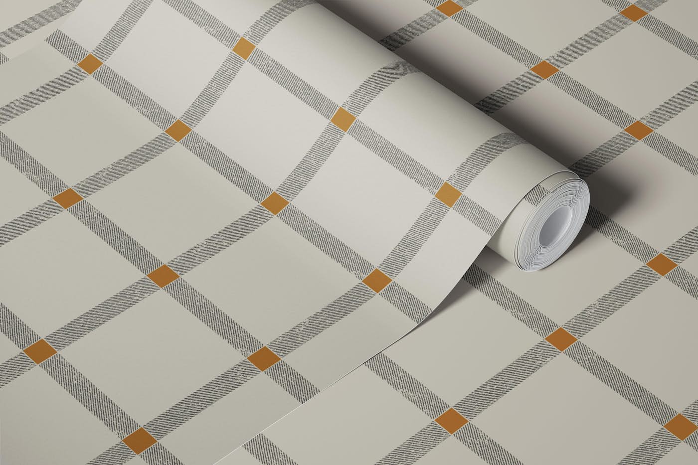 Neutral Beige Windowpane Plaid wallpaper roll