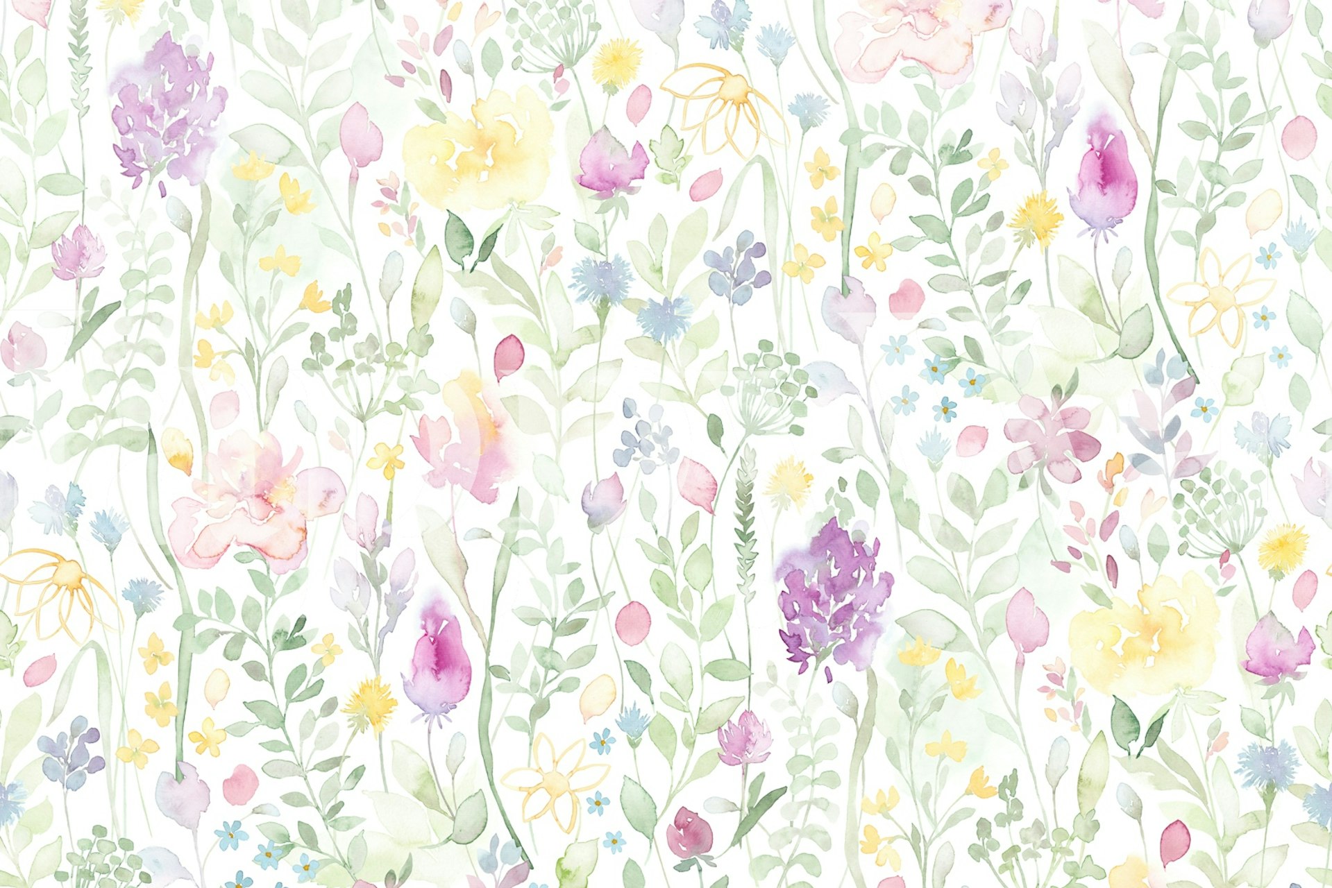 Floral watercolor wallpaper design in a room