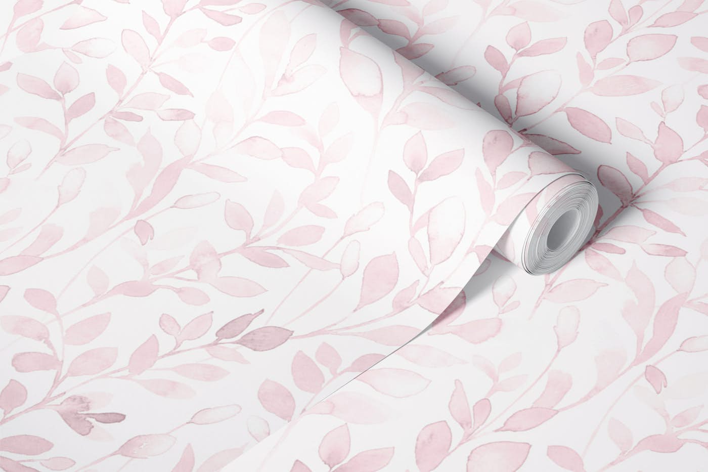 Midsummer Leaves in light soft pink wallpaper roll