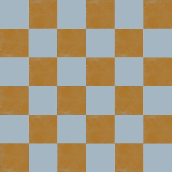 Warm Ochre Blue Check Grid