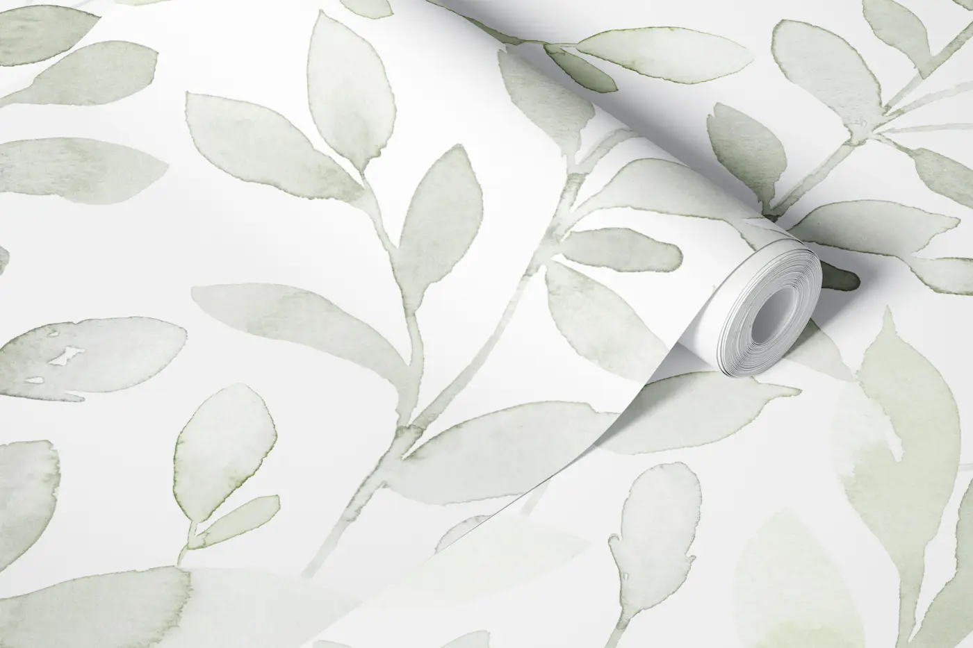 Midsummer large leaves in sage green wallpaper roll