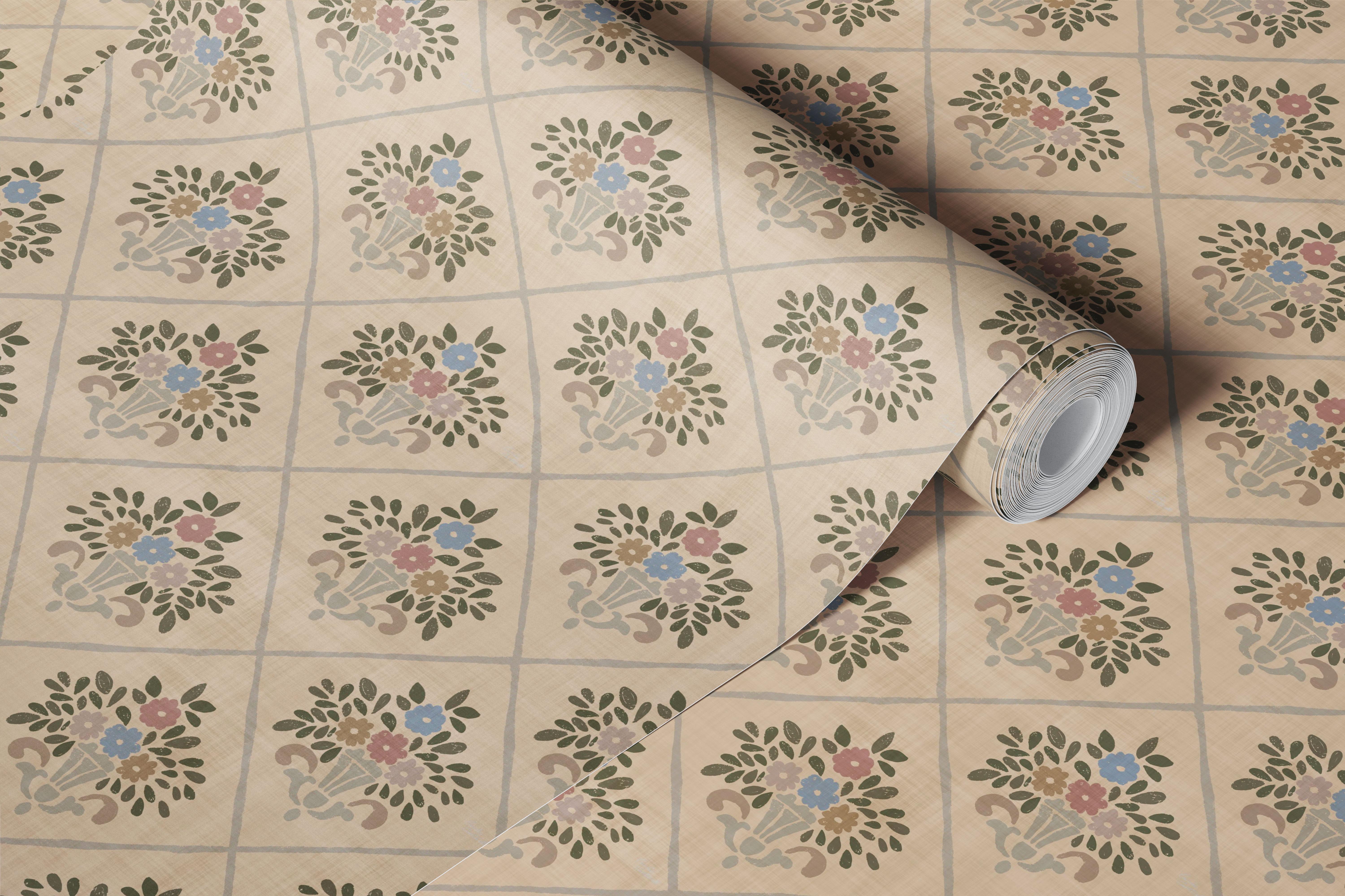 Floral diamond wallpaper in a room setting