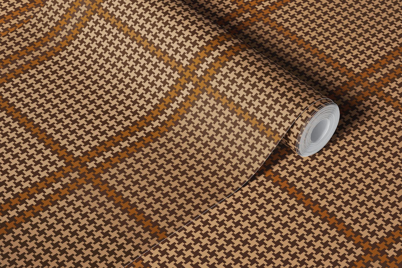 Houndstooth Plaid Brown Beige wallpaper roll