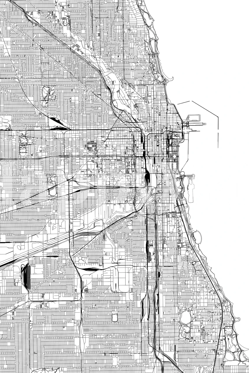 Black and white Chicago city map wallpaper