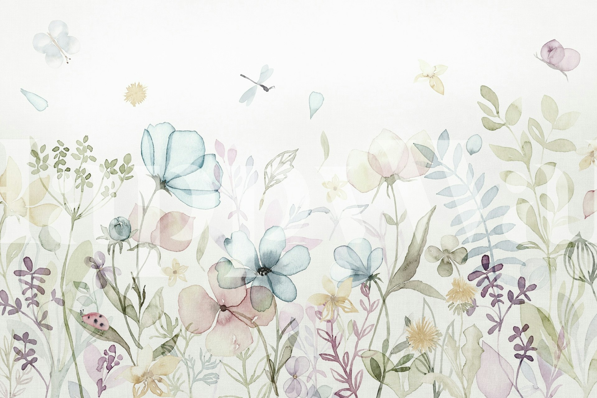 Floral meadow wallpaper design in a room