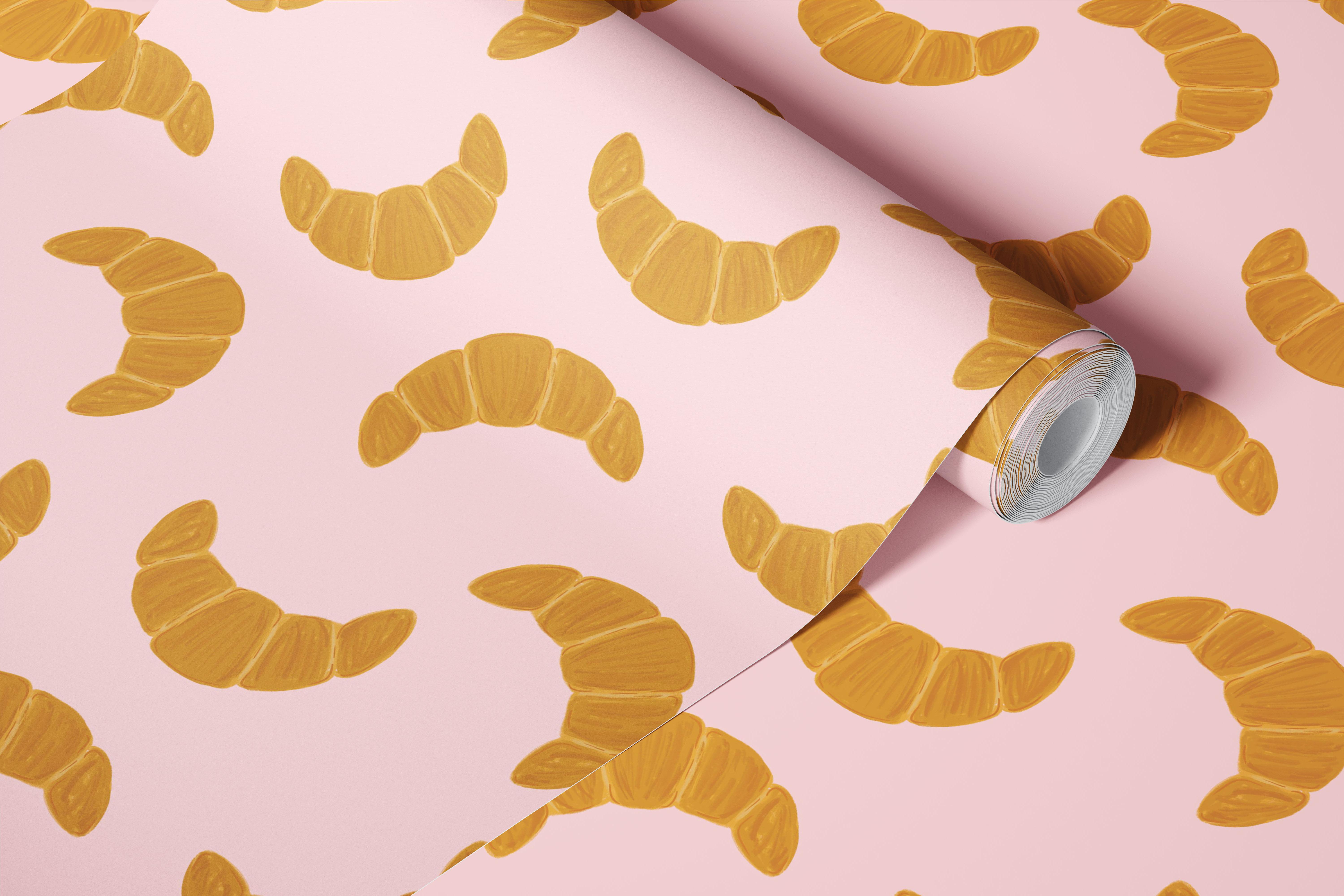 Pink croissant wallpaper in a room