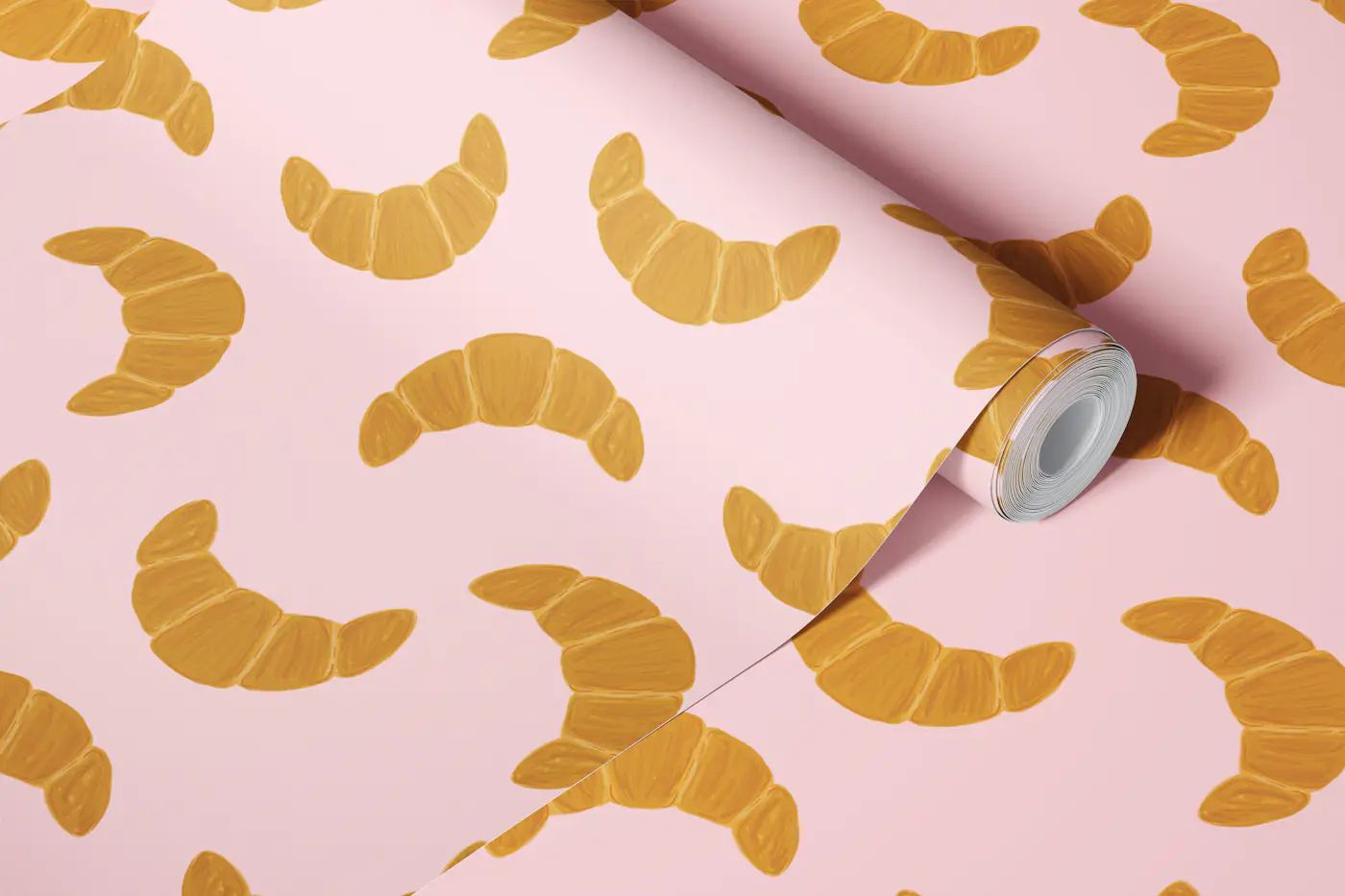 Croissant Bakery painterly blush pink wallpaper roll