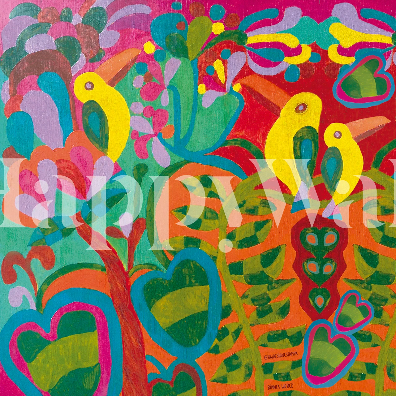 Kleurrijke vogelbehang in een kamer