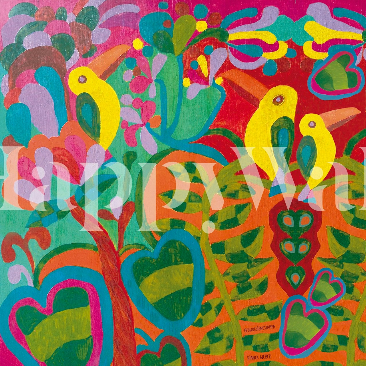 Kleurrijke vogelbehang in een kamer