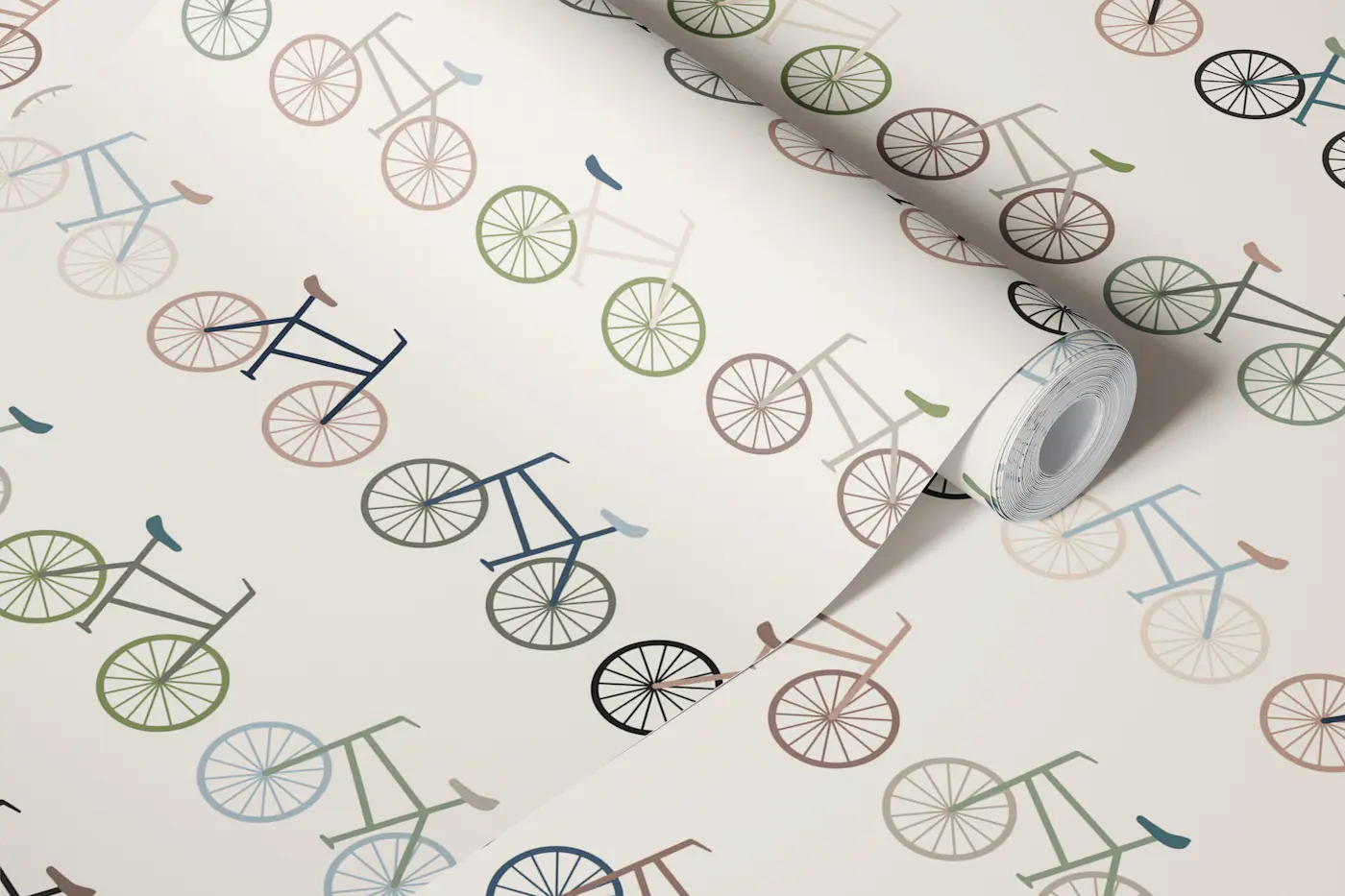 Scandinavian neutral earthy tone bikes wallpaper roll