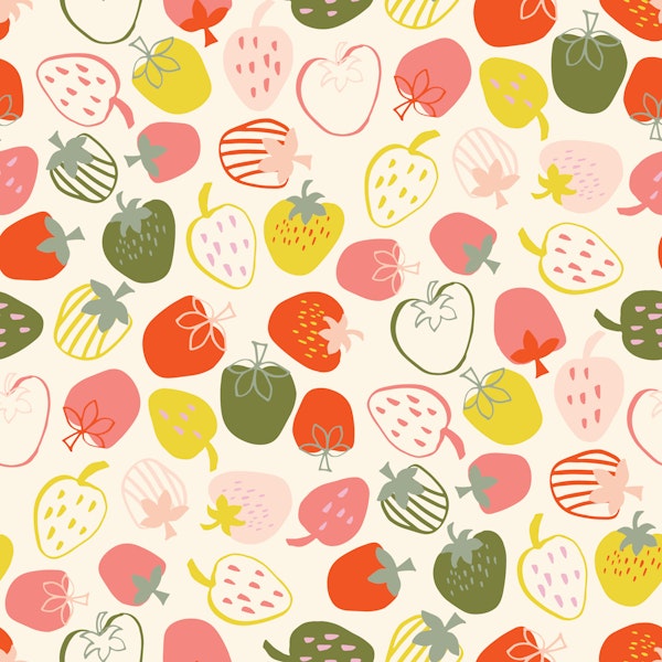 Whimsical hand-drawn strawberries on neutral