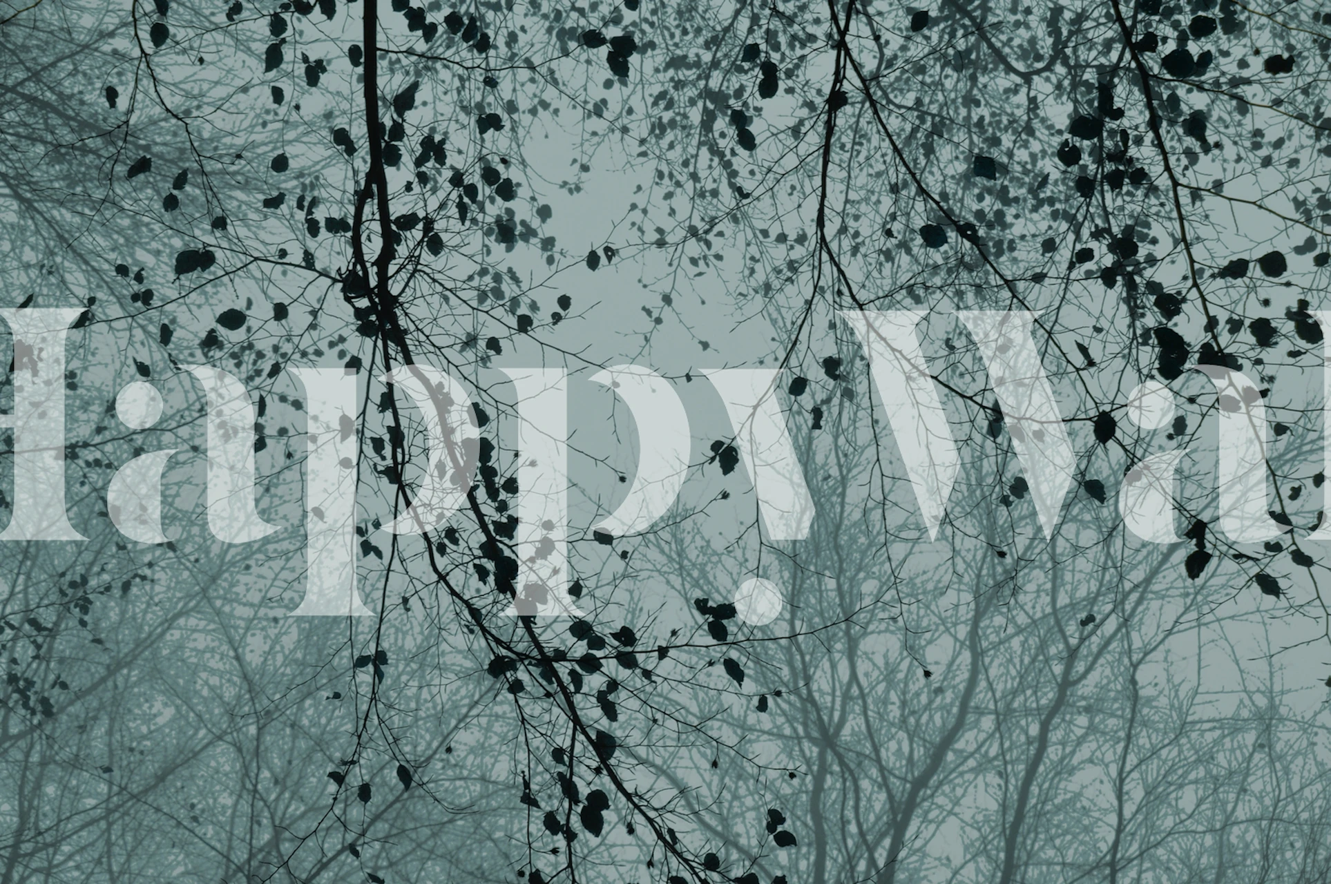 Hand-crafted Dusty Blue Leaves and Branches Wallpaper Mural by Happywall
