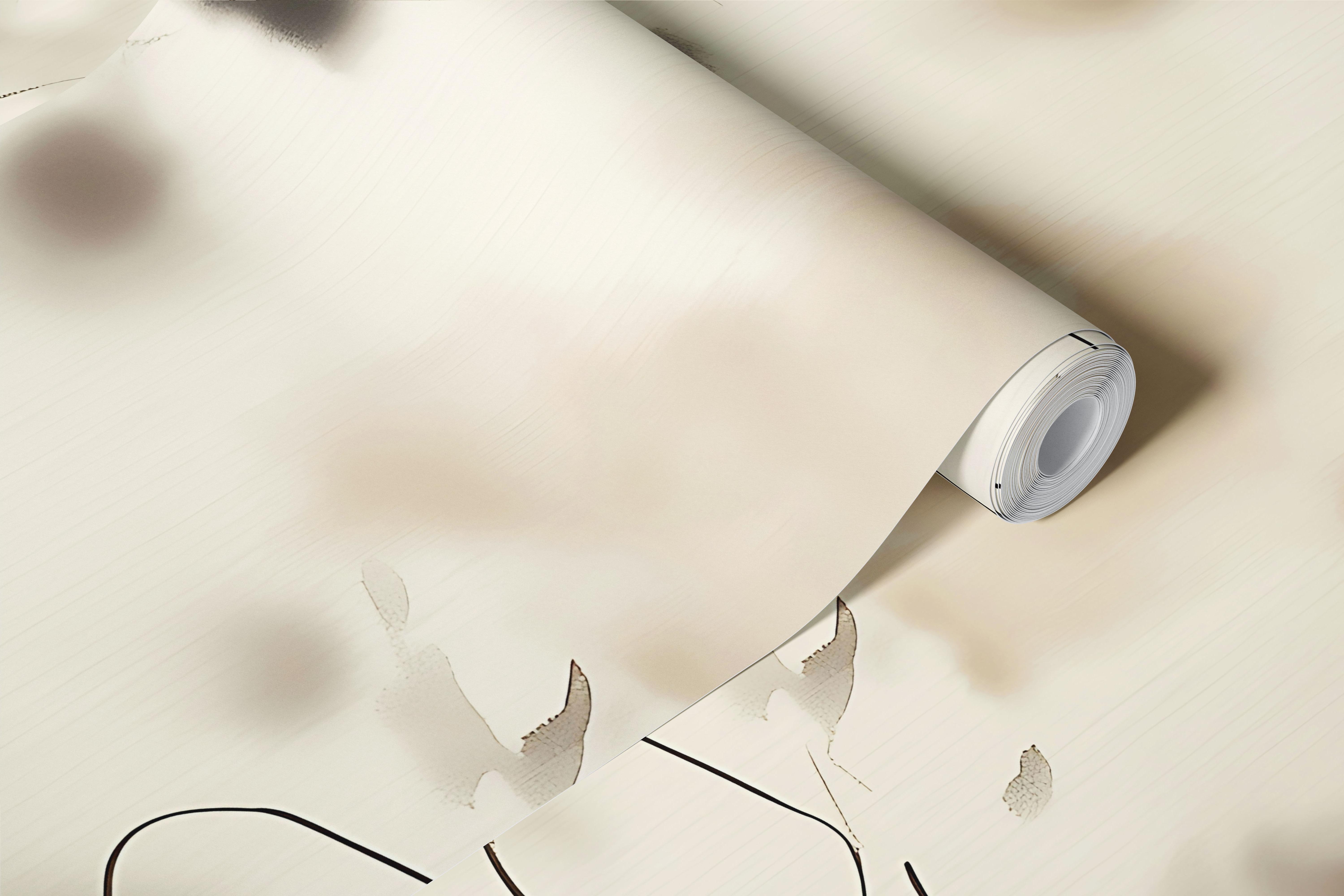 Sepia ink wash florals wallpaper in a room