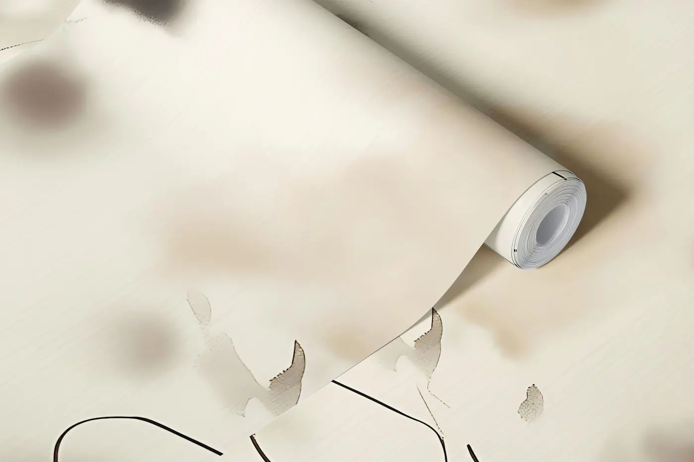 Sepia Ink Wash Florals wallpaper roll