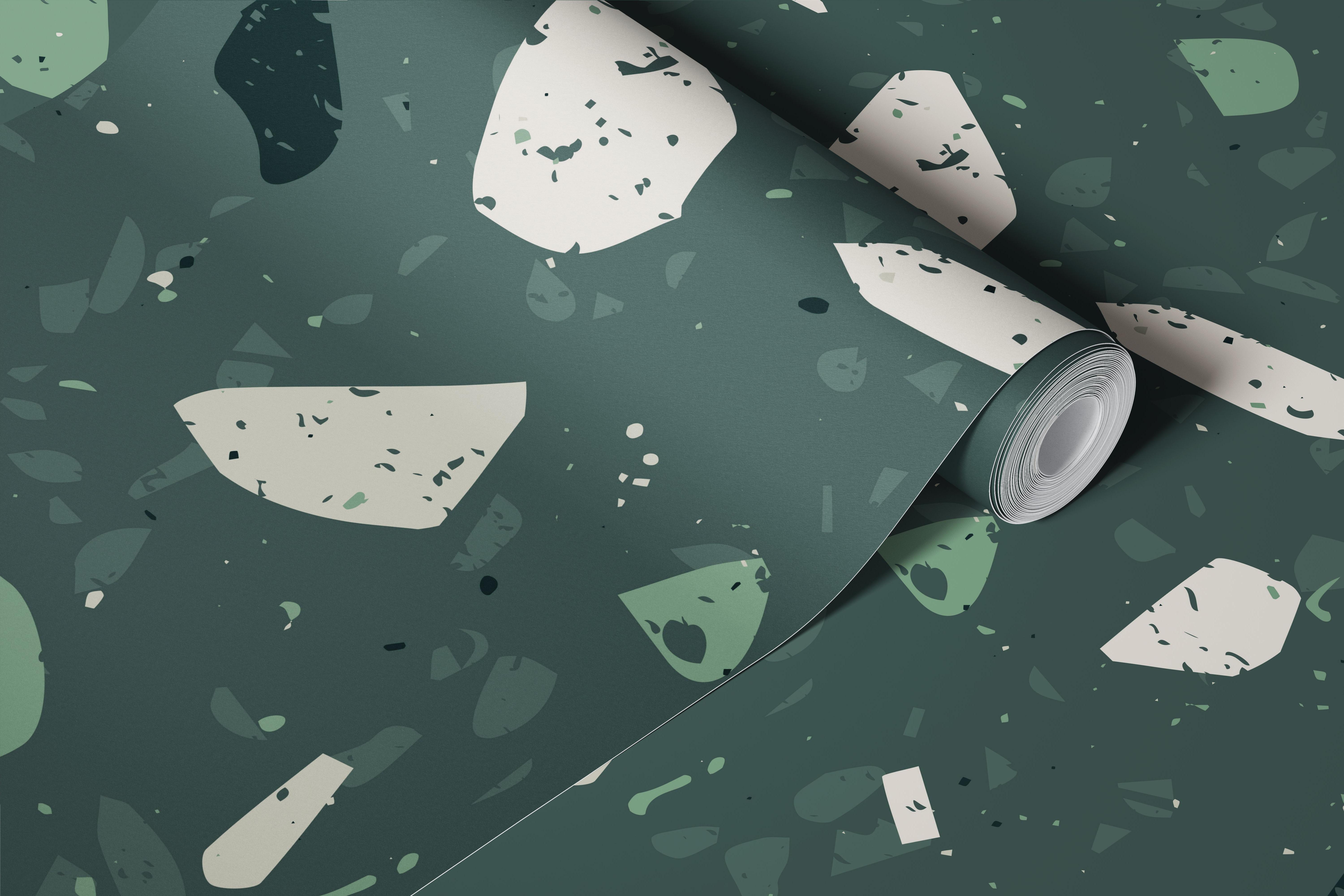 Dark green terrazzo stone wallpaper in a room