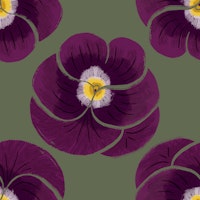 Hearts Ease Pansy Floral Pattern on green wallpaper