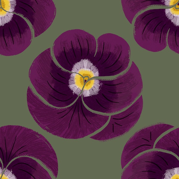 Hearts Ease Pansy Floral Pattern on green
