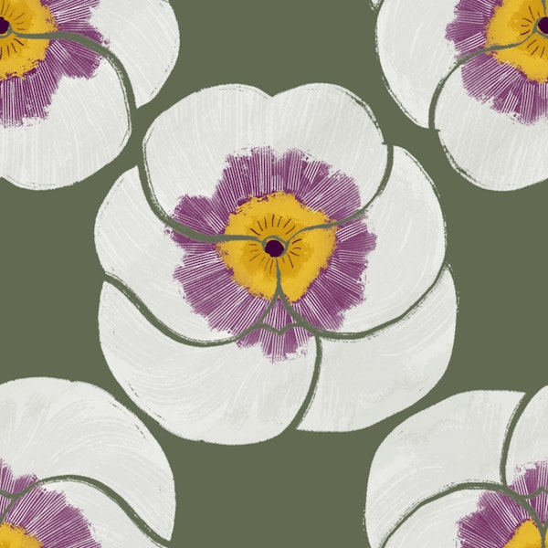 Hearts Ease Pansy Floral Pattern on green 2